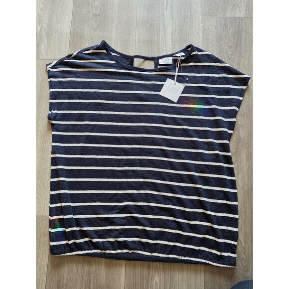 Sigrid Olsen Womens 100% Linen Striped Top Navy & White M NWT - Picture 3 of 7